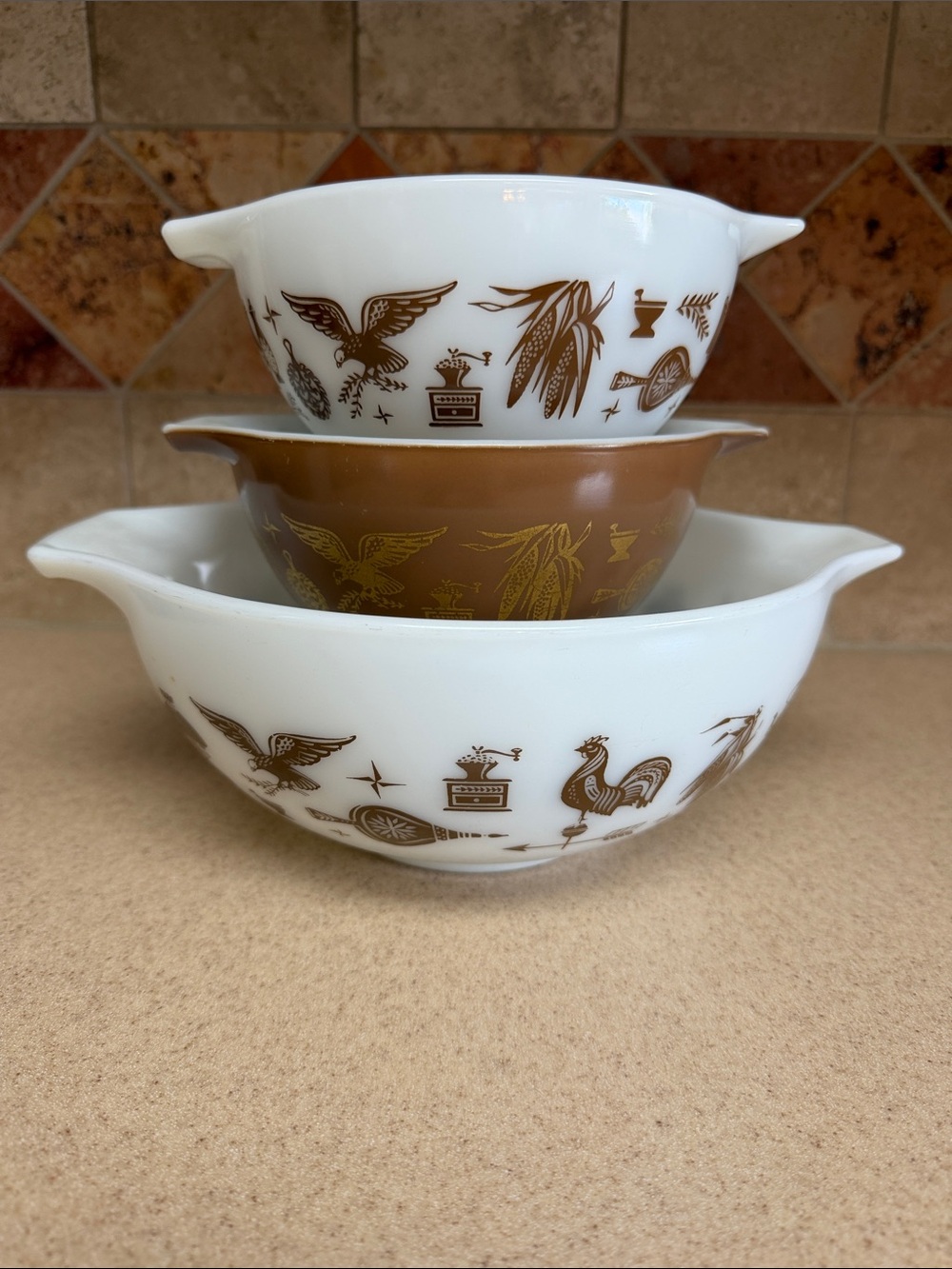 Pyrex Early American Cinderella Mixing Bowls Incomplete 441, 441, 443